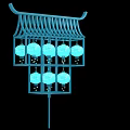 Traditional Blue Lantern Structure With Glowing Round Lanterns And Decorative Roof Design