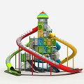 Vibrant Playground Equipment With Multiple Slides Dome Top Tower And Climbing Elements 3d model