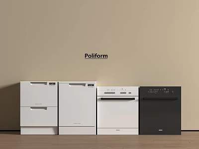 Poliform Modern Kitchen Appliances in White and Black Arranged Against Light Wall and Wooden Floor 3d model