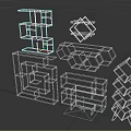 Various Modern Geometric Design Shelving Units in Wooden Black and Grey Colors