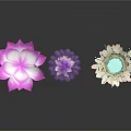 Colorful Decorative Lotus Flowers in Pink Purple and Green on Dark Background