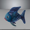Blue Cartoon Fish Character With Scales Pink Mouth And 3D Model Design