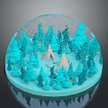 Decorative Snow Globe With Blue Trees Tents And Miniature Winter Scene Reflection