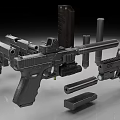 Assorted Gun Parts Including Long Gun With Scope Pistols Barrels And Magazines