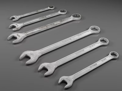 Industrial Open End Wrenches Set with Various Sizes and Chrome Plated Finish 3d model