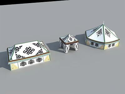 Traditional Decorative Tents With Geometric Patterns And Different Sizes For Outdoor Use 3d model