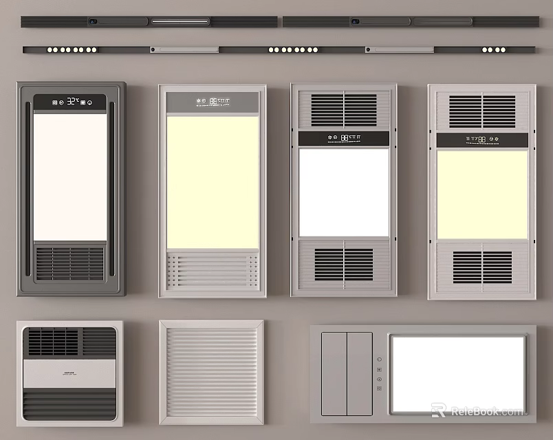 Various Modern Air Conditioner Ventilation Panel Designs In Gray White With Grille 3d model
