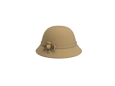 Beige Fashionable Hat With Round Crown Wide Brim And Flower Decoration Design 3d model