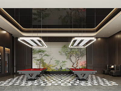 Elegant Luxury Sales Office Leisure Area With Billiard Tables And Delicate Chinese Style Landscape Decoration 3d model