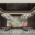 Elegant Luxury Sales Office Leisure Area With Billiard Tables And Delicate Chinese Style Landscape Decoration