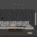 Modern Living Room Interior With Black Wall Marble Fireplace And Beige Sofas
