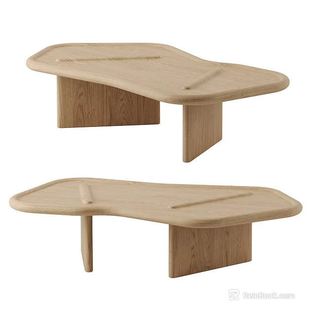 Modern Wooden Coffee Table With Unique Curved Shape And Sturdy Support Structure 3d model