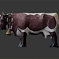 Purple and White Cow Sculpture With Decorative Collar Red Black Patterns Bell and Blue Hooves