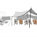 Outdoor Table And Chair Set Under Canvas Tent For Camping Gatherings