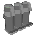Three Modern Black Kitchenware Cylindrical Containers With Lids And Base Stands