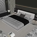 Modern Double Bed With White Bedspread Black Throw Blanket And Gray Pillows In Contemporary Bedroom