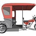Red Canopy Motor Tricycle With Gray Seats And Motorcycle Front Design