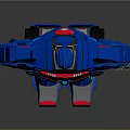 Blue Red Transformer Style Robot With Glowing Parts Holding Weapon In Standing Pose