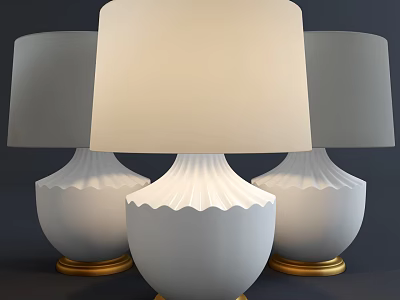 White Pleated Table Lamps with Gray Shades and Gold Bases for Home Decor 3d model