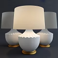 White Pleated Table Lamps with Gray Shades and Gold Bases for Home Decor