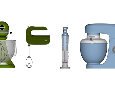 Colorful Green And Blue Kitchen Appliances Including Stand Mixer Hand Whisk And Food Processor 3d model