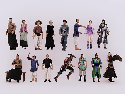 Multiple People In Traditional Costumes With Various Poses And Diverse Styles 3d model