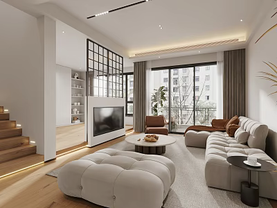 Modern Living Dining Room Interior With Couch Coffee Table And Wooden Floors 3d model
