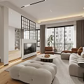 Modern Living Dining Room Interior With Couch Coffee Table And Wooden Floors