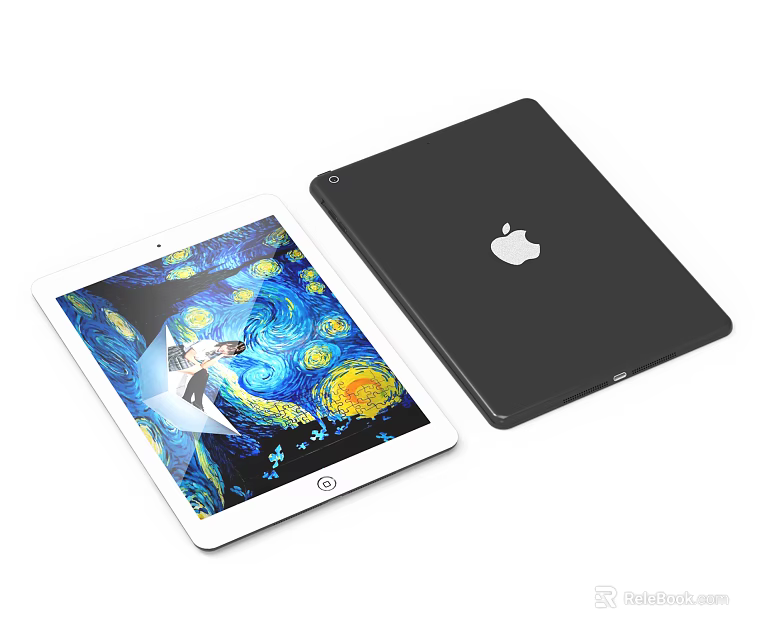 Apple Tablets with White Front Van Gogh Starry Night Display and Black Back Logo 3d model