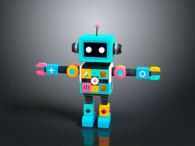 Colorful Robot Character With Geometric Body Design Multicolored Arms Eyes And Playful Parts 3d model