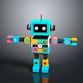 Colorful Robot Character With Geometric Body Design Multicolored Arms Eyes And Playful Parts