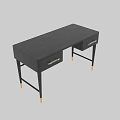 Modern Gray Wooden Desk With Two Drawers And Gold Tipped Black Legs