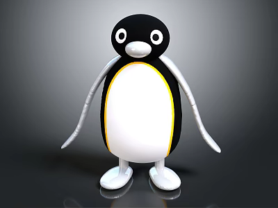 Cartoon Penguin Character 3D Model With Black Head White Belly Yellow Accent Standing Pose 3d model