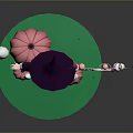 Witch In Purple Robe With Pointed Hat Holding Magic Wand And Pumpkins On Green Base