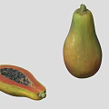 Fresh Papaya Fruit Whole And Sliced Showing Red Flesh With Black Seeds