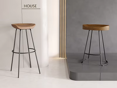 Modern Bar Stools With Wooden Seats And Metal Frames In Minimalist Interior Setting 3d model