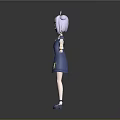 3D Anime Style Character Girl With Purple Twintails Blue White Dress Yellow Decorations Open Arms