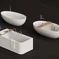 Modern Bathroom Bathtubs With Oval Rectangular Shapes Wooden Shelf And Faucets