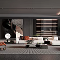 Modern Black Living Room Interior With Spiral Staircase Bookshelves And Sofa