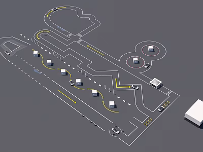 Car Test Track Facility With Multiple Lanes And Vehicles In Testing 3d model