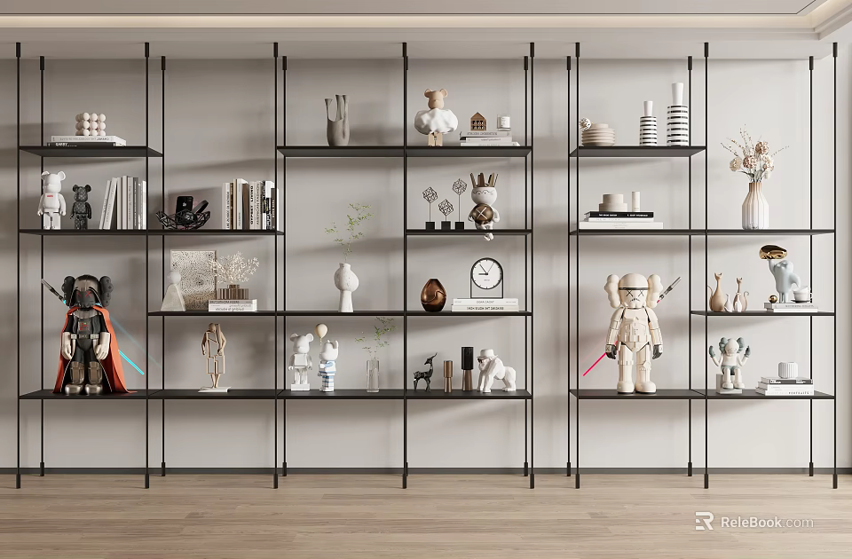 Sleek Modern Metal Storage Shelving Unit With Multiple Shelves For Home Decor Items And Books 3d model 