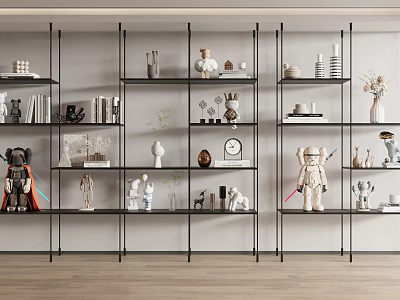 Sleek Modern Metal Storage Shelving Unit With Multiple Shelves For Home Decor Items And Books 3d model