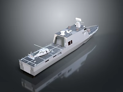 3D Rendered Warship With Helicopter On Deck 3d model