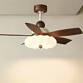 Modern Ceiling Fan Chandelier With Wooden Blades And White Lampshade