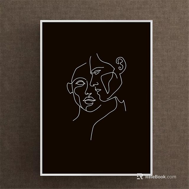 Abstract Painting With Minimalist Continuous Line Facial Profiles On Black Background 3d model 
