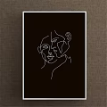 Abstract Painting With Minimalist Continuous Line Facial Profiles On Black Background