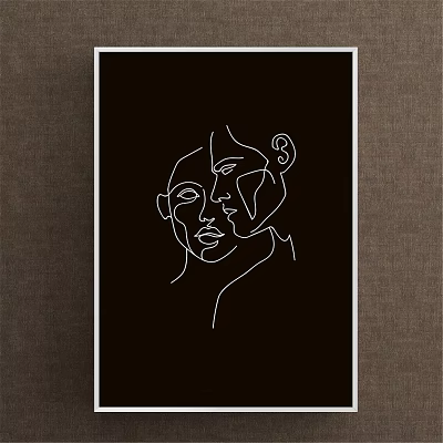 Abstract Painting With Minimalist Continuous Line Facial Profiles On Black Background 3d model