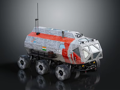 Indian Mars Rover with Six Wheels and Antenna for Space Exploration Mission 3d model