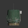 Cartoon Scene of Green Watchtower with Ladder Top Opening Small Flag and Brown Base