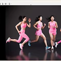 Women in Pink Sportswear Running Against Gray Background with Reflective Floor
